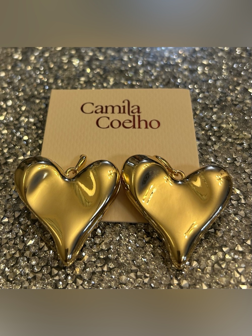 Camila Coelho Shiny Gold Puffy Heart Drop Earrings